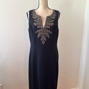 Pappagallo Navy Dress with Gold Embroidery